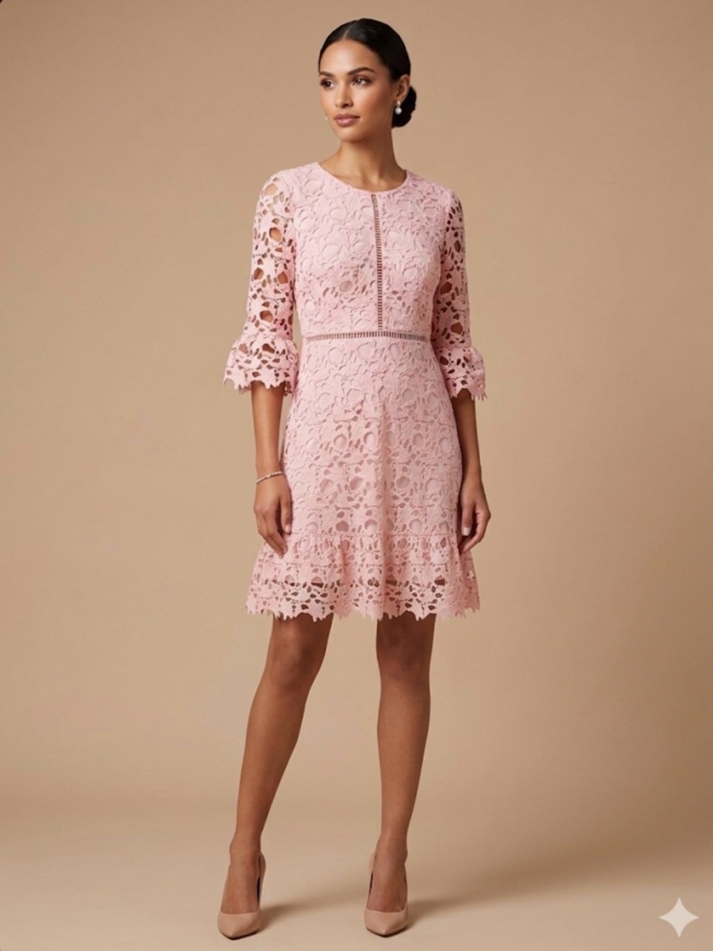 Women's Pink Embroidered Lace Dress
